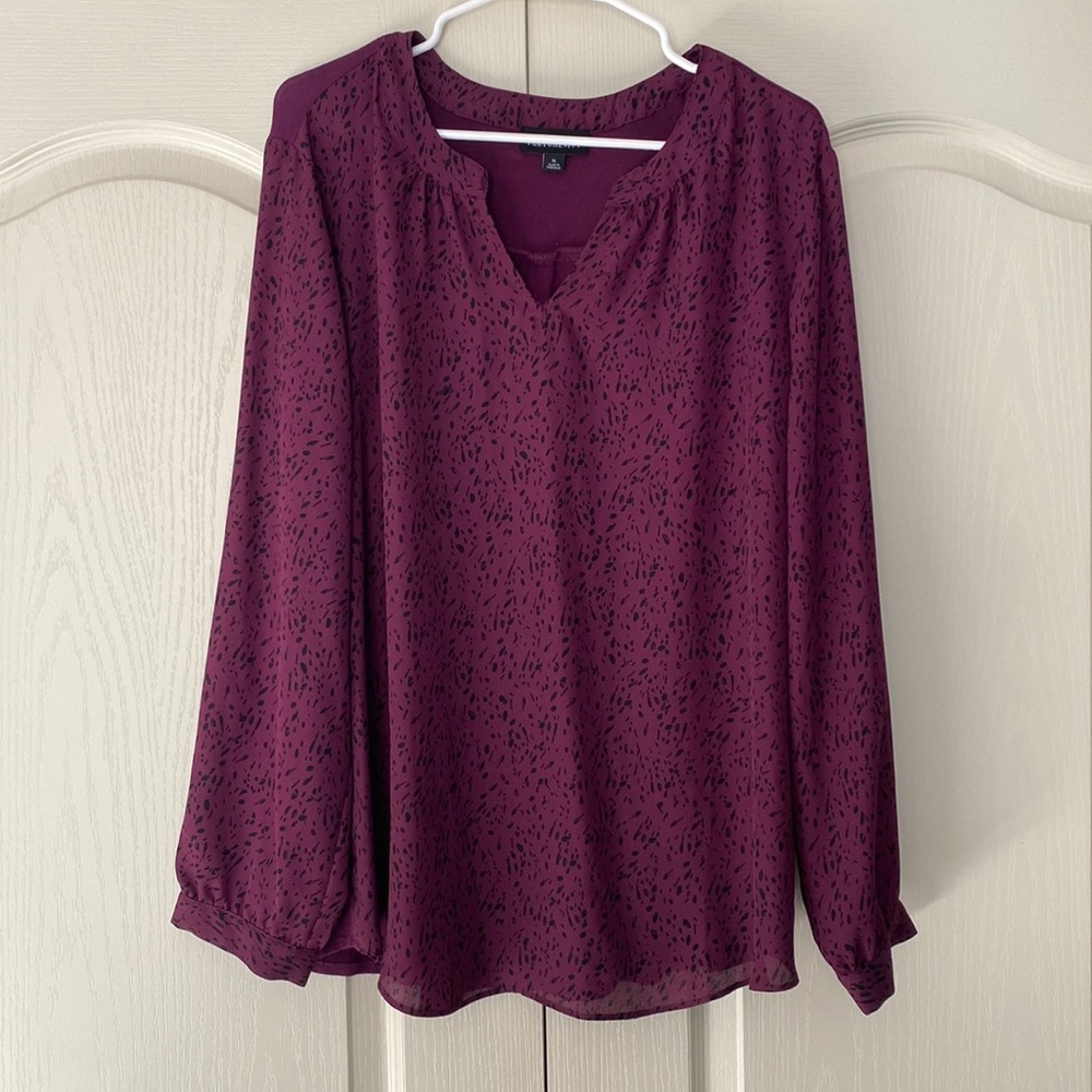 Fortune + Ivy purple women’s mixed media blouse